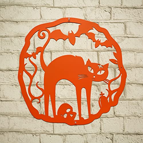 Halloween Cat Wreath Metal Door Sign