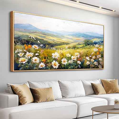 Wood Framed Canvas Wall Art For Living Room Large Wall Decor For Office Bedroom Decoration Pastoral Scenery Pictures Flower Painting Artwork Room Wall Mural Aesthetic Home Decor 30x60 In