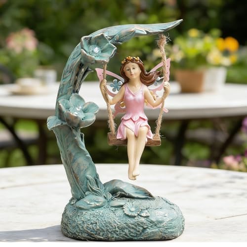 Garden Flower Fairy Outdoor Statue Decor Funny Swing Fairy Ornaments Figurines for Patio Lawn Yard Porch Outside Garden Gifts