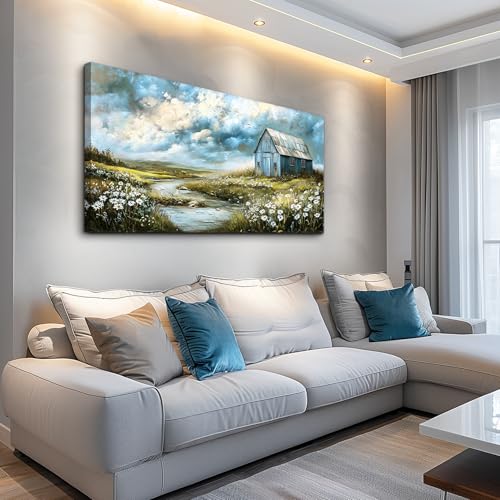 Wall Art For Living Room Large Canvas Wall Decor For Bedroom Field Scenery Flower Watercolour Painting Office Restaurant Mural Printing Picture Artwork Ready To Hang Home Decor 24x48 In