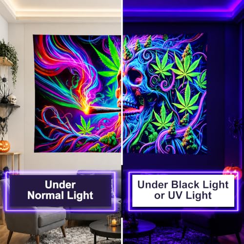 Blacklight Tapestry Smoking Skull Neon Decor 59 x 78 Inch
