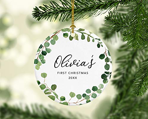 Personalized Round Ceramic Porcelain Christmas Tree Ornament Keepsake Collectible New Baby Gift