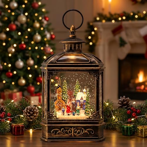 Musical Snow Globe Lantern Lighted Church Carolers Christmas Village Snow Water Lantern Swirling Glittering Home Decoration and Gift