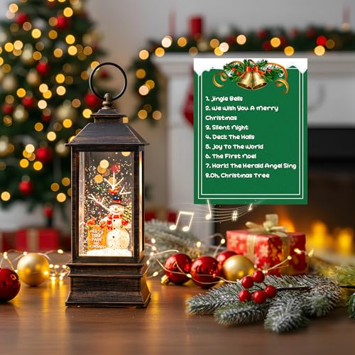 10'' Frosty's Tree Farm Snowman Musical Lighted Snow Globe Water Lantern with Swirling Glitter Decoration for Christmas Home