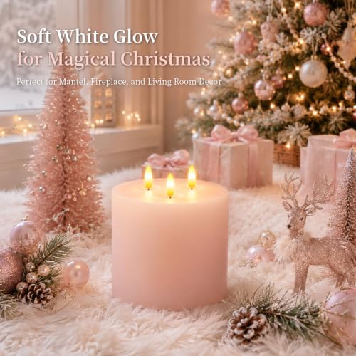 3 Wick Extra Large Flameless Pillar Candles with Timer Remote
