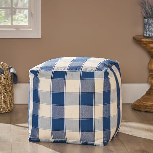 Modern Fabric Checkered Cube Pouf Ottoman Foot Stool