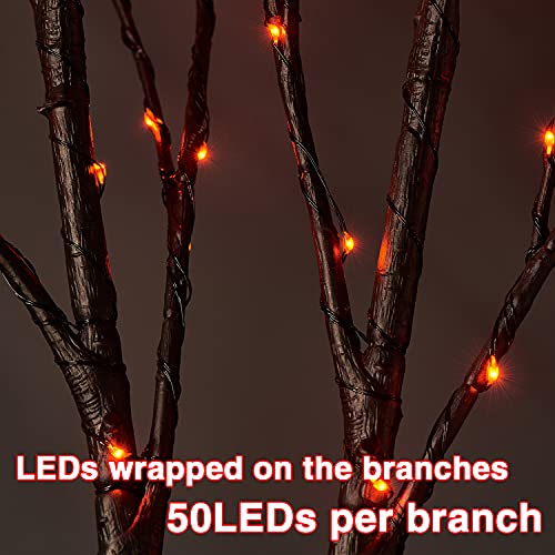 Halloween Lighted Branches with Timer 100 LED Orange Fairy Lights 32IN
