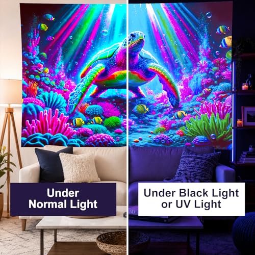 Blacklight Tapestry Sea Turtle Neon Wall Art 78 x 59 Inch