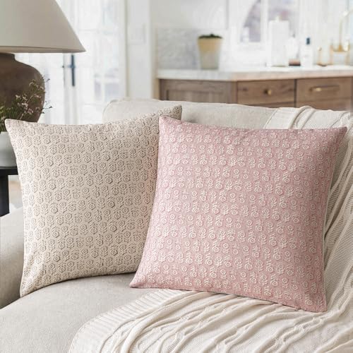 Decorative Floral Print Throw Pillow Covers 22×22 Light Pink (2 Count)