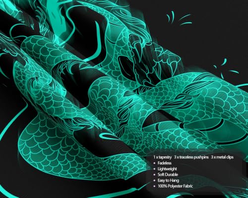 Blacklight Dragon Tapestry Wall Hanging 59.1"x51.2"