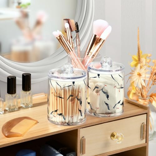 2 Pack Qtip Holder Organizer Dispenser Seagull Pattern Bathroom Storage Canister Cotton Ball Holder Container for Cotton Pads (2 Count)