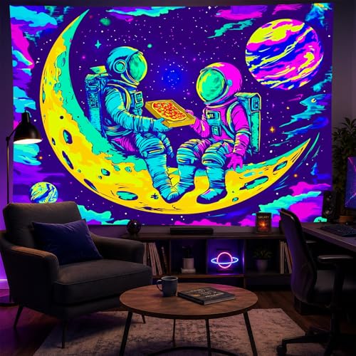 Blacklight Tapestry Astronaut Moon UV Backdrop 78 x 59 Inch