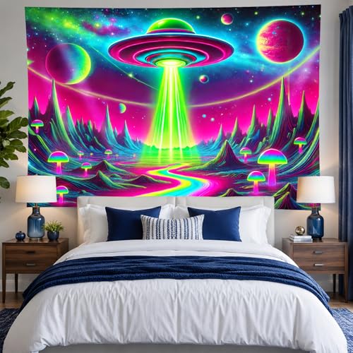Blacklight Tapestry Alien Planet Room Wall Art 78 x 59 Inch