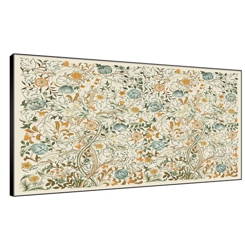 24"x46" Extra Large Framed Wall Art Vintage Botanical Floral with Golden and Teal Leaves