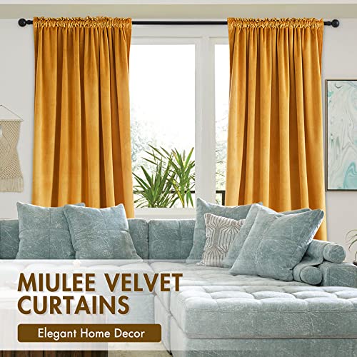 Mustard Yellow Blackout Velvet Curtains Drape 108 Inch Long 52"x108" (2 Count)
