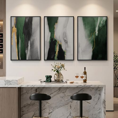 Large Framed Green Abstract Wall Art for Living Room (3 Count)