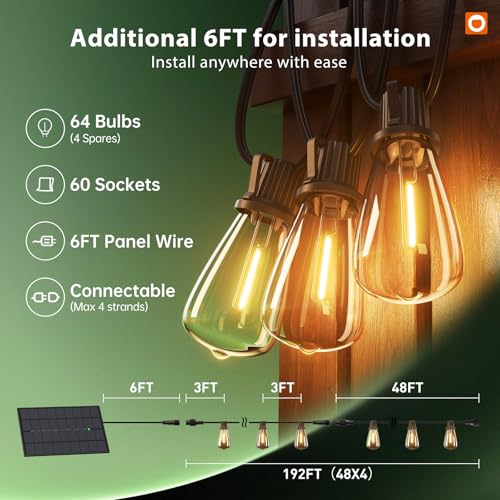 198FT(192+6) Solar String Lights Outdoor with Remote, Long-Lasting (198 Foot)