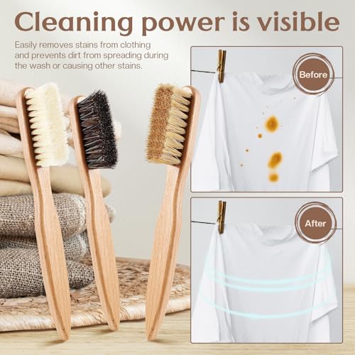 3 Pcs Wood Laundry Stain Brush Stain Remover Brushes with Boar Bristle Small Stain Brush for Clothes for Scrubbing Stains from Furniture Fabric Leather (3 Count)