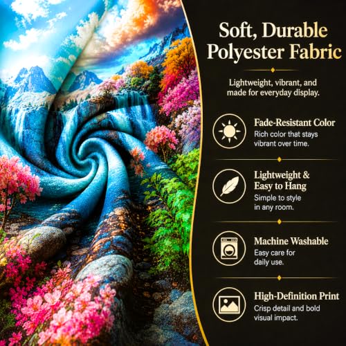Waterfall Tapestry Tropical Forest Mountain Sunset Tree Wall Hanging Tapestry Scenic Rainforest Landscape Nature Sunrise Headboard for Bedroom Living Room Home Decor