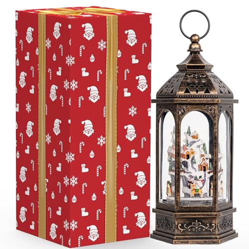 Animated Christmas Village Buildings with Moving Figurines Lighted Water Lantern