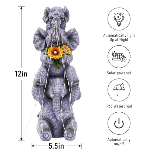 Solar Garden Decor Elephant Statue Outdoor (3 Count)