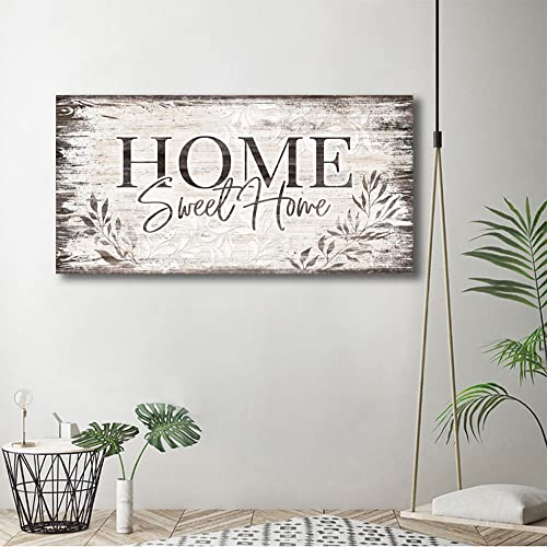 Home Sweet Home Wall Art Sign Large Dark Brown Farmhouse Wall Sign for Living Room Decoration Wooden Board Design Canvas Prints Modern Rustic Artwork Leaf Pictures Wall Decor 24" x 48"