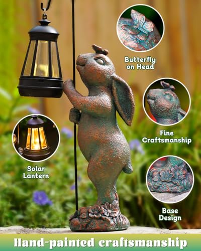 Garden Statues Outdoor Bunny with Solar Lantern