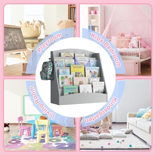 5 Tier Kids Bookshelf Montessori Toddler Book Rack Gray