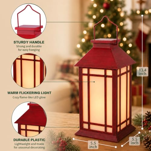 13 Inch Christmas Outdoor Decorative Lanterns with Candle Timer 2 Pack