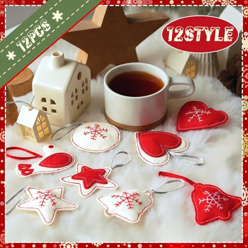12 Christmas Felt Ornaments 3D Snowflake Hanging Tree Decor (12 Count)