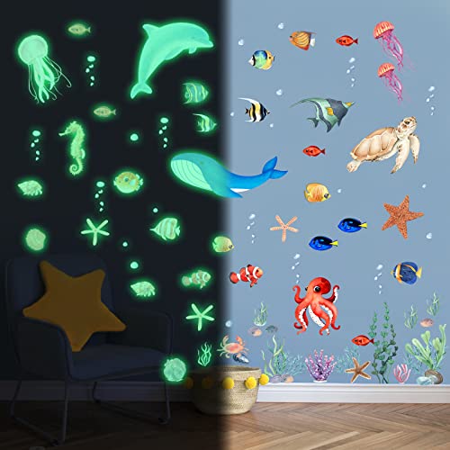 Sea Turtle Ocean Fish Wall Decals Glow in The Dark