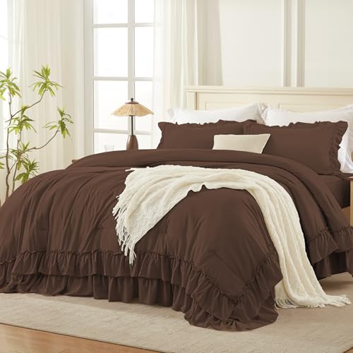 Brown Ruffle Full Size Comforter Set