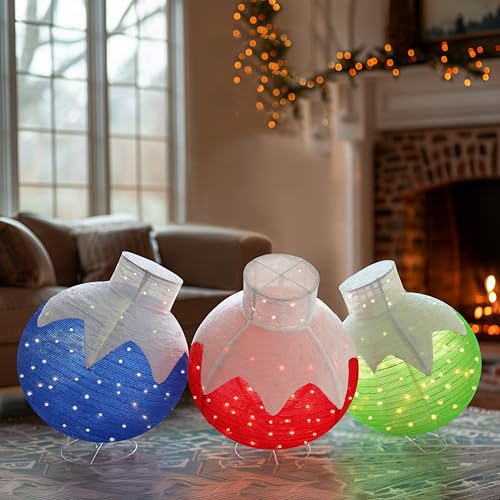36 Inch Pop Up Christmas Ball with 90 LED Lights for Outdoor Xmas Decor (3 Count)