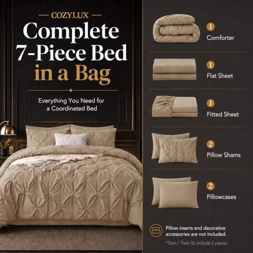 Queen Comforter Set Taupe (7 Piece Set)