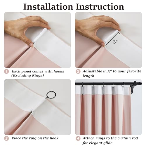 Elegant Pink Pleated Curtains 120 Inches Long for Hall Windows (2 Count)