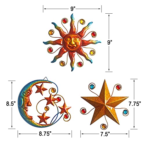 Set of 3 Celestial Sun Moon Star Metal Silhouette Wall Art (3 Count)