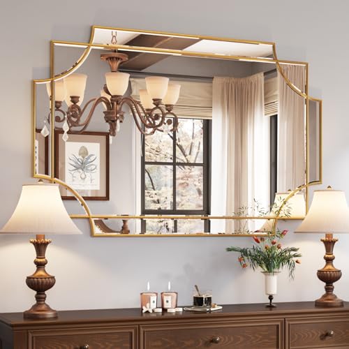 32"x48" Gold Foil Scalloped Edge Decorative Vanity Wall Mirror