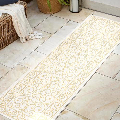 Vintage Filigree Indoor Outdoor Runner Rug 2X8 Cream