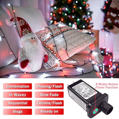 200 LED Red and White Christmas Lights (66 Foot)