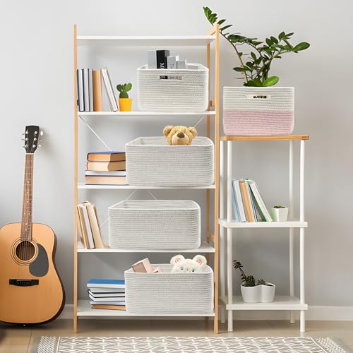 Cotton Rope Woven Basket with Handles for Shelves