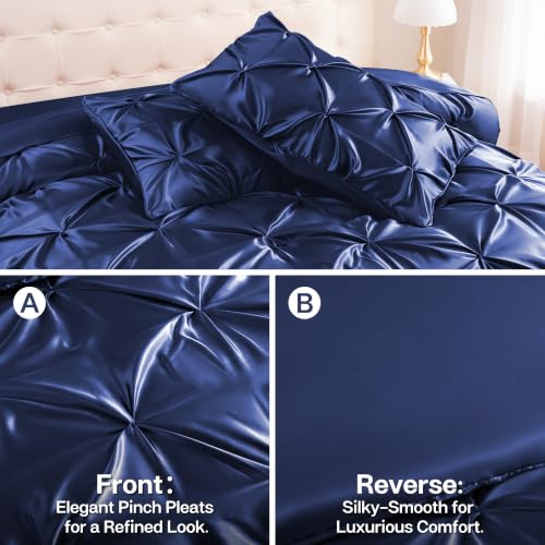 Satin Twin Comforter Set Navy Blue
