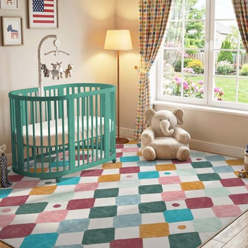 8x8 Square Rug Washable Kids Colorful Classroom Playmat Confetti (64 Sq Ft)