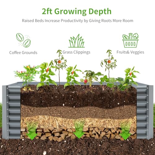 8×4×2ft Galvanized Raised Garden Bed