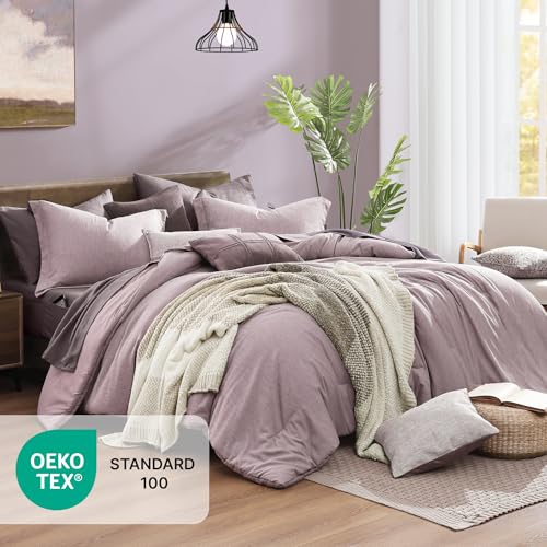 Full Size Comforter Set 7 Pieces Lilac Cationic Dyeing Bed in a Bag