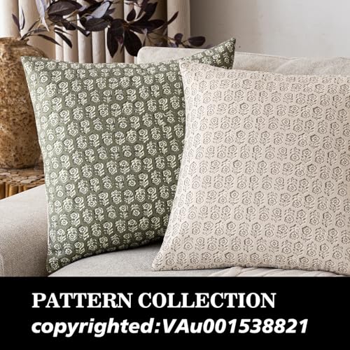 Decorative Floral Print Throw Pillow Covers 24×24 Sage Green (2 Count)