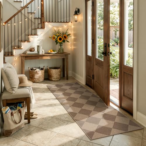 Checkered Easy Jute Outdoor Runner Rug