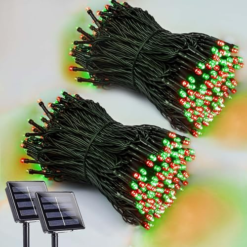 Solar Christmas Lights Outdoor 2 Pack 200 LED 66FT String Lights Red Green (2 Count)
