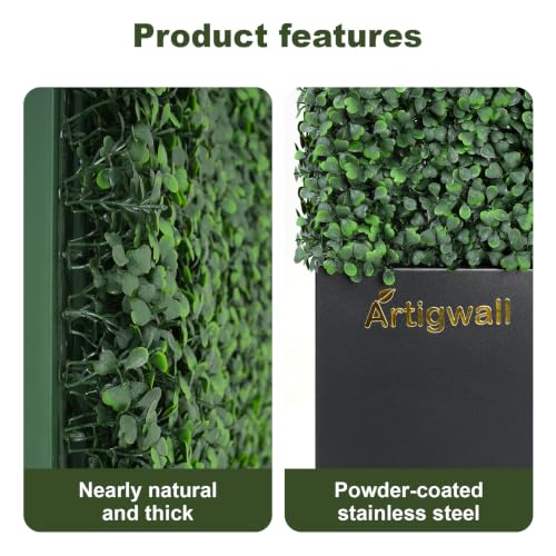 Artificial Boxwood Hedge Wall with Black Steel Planter Box (16 Sq Ft)