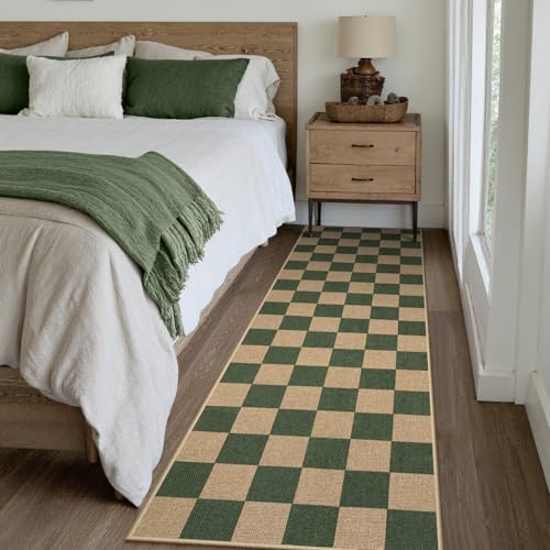 Checkered Easy Jute Kitchen Runner Rug
