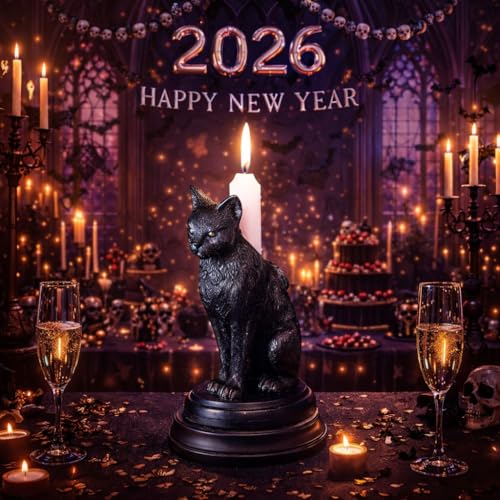 Gothic Black Cat Candle Holder Statue